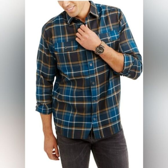 Swisstech plaid Shacket men's long sleeve button up front - Picture 1 of 8
